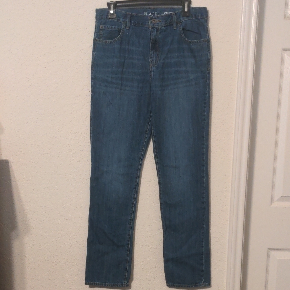 Place Women's Blue Denim Straight Leg High Rise Jeans. Size 18